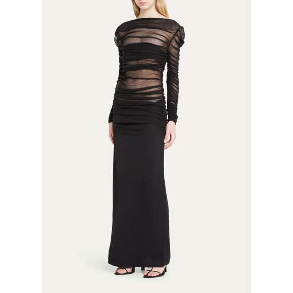 Christopher Esber Tulle Column Dress Black Silk Long Sleeve - Picture 6 of 9